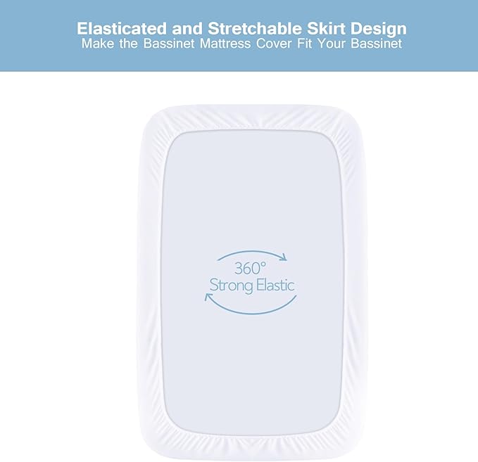Waterproof Bassinet Mattress Protector Cover, Fits for BabyBond, BCOL, Koolababy/KoolerThings, Jimglo, INFANS and Semphis Bassinet, 2 Pack, Skin Friendly and Breathable Bassinet Mattress Pad