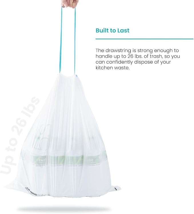 Home Zone Living 12 Gallon Kitchen Trash Bags with Drawstring Handles, Heavy Duty Custom Fit Design for Standard 45 to 50 Liter Kitchen Trash Cans, Code 45S, 30-Count - Image 6