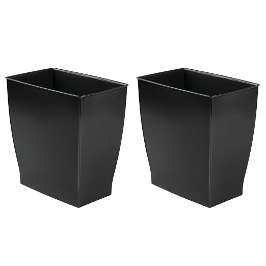iDesign Small Plastic Bathroom Trash Can, Slim Rectangle Garbage Bin for Bedroom, Office, Dorm, 2-Pack, Black - Image 8