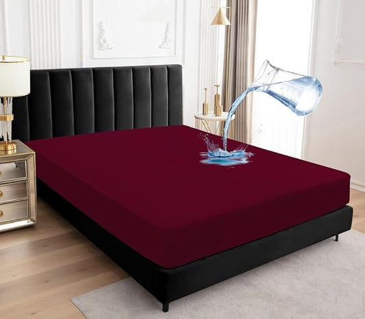 1 Piece Waterproof Mattress Protector Alaskan King Size Fits Up to 15" Inch Deep Pocket Pad Cover Fitted Style Super Soft Terry Fabric Vinyl-Free Burgundy Solid