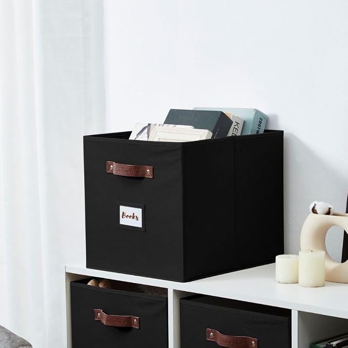 DECOMOMO Storage Baskets, 13x15x13 Storage Cube Bins with Labels for Organizing Shelves Kallax (Kallax / 4pcs, Black) - Image 8
