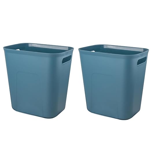 UUJOLY Plastic Small Trash Can Wastebasket, Garbage Container Basket for Bathrooms, Laundry Room, Kitchens, Offices, Kids Rooms, Dorms, 3.5 Gallon, Bluish Green, 2 Pack by UUJOLY