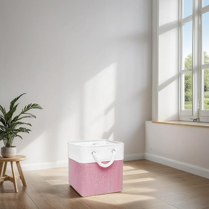 Cube Storage Bins, Collapsible Fabric Storage Cubes Bins, 11 Inch Cube Storage Bins with Handles, Foldable Storage Cubes (Pink, 10.5 * 10.5 * 11inch) - Image 5