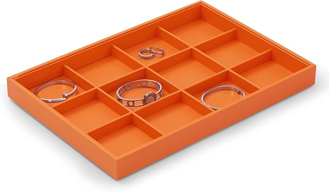 Oirlv Luxury Leather Jewelry Tray Orange Stackable Jewelry Drawer Organizer Trays Bracelets Bangles Watches Storage - Image 5