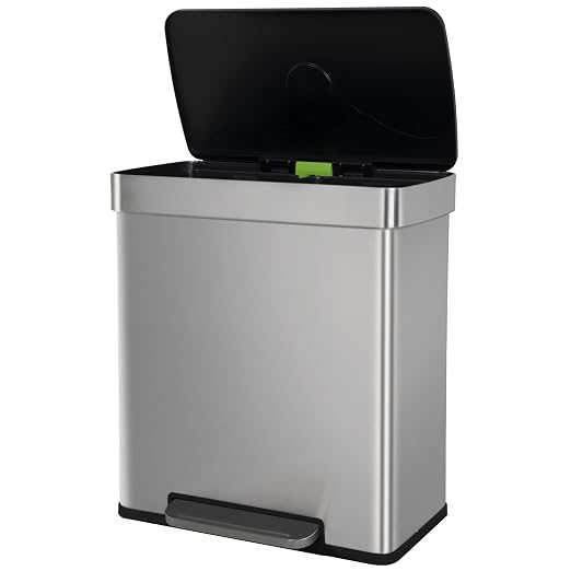 PayLessHere Dual Compartment Recycling Trash Can with Removable Buckets, 60L Stainless Steel Foot Pedal Trash Can with Soft-Close Lid for Home, Kitchen, Office, Bathroom. by PayLessHere