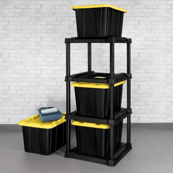 Sterilite 4 Tier Tote Rack, Vertical Plastic Organizer with 4 Pack 27 Gallon Industrial Storage Totes, Black - for Garages, Workshops, or Basements - Image 7