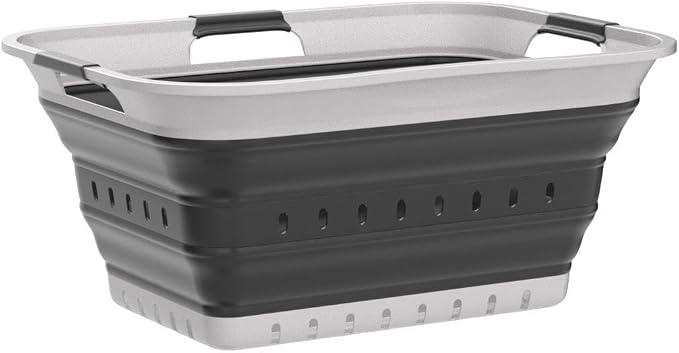 SAMMART 42L (11 gallon) Collapsible Plastic Laundry Basket - Foldable Pop Up Storage Container/Organizer - Space Saving Hamper/Basket (1, White/Dark Grey) - Image 4