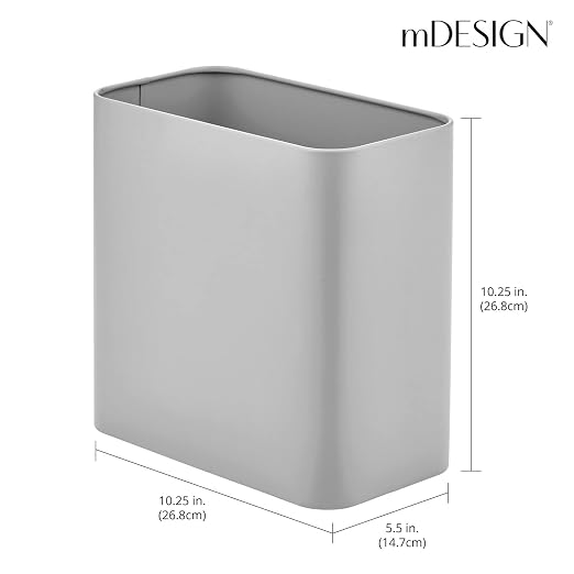 mDesign Small Metal 2.4 Gallon/9 Liter Trash Can Wastebasket Garbage Bin for Bathroom, Slim Rubbish Waste Bin Trashcans - Mirri Collection - Gray (23578MDBST) - Image 3