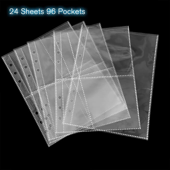 Clear Double-Sided Refill Inner Pages for Transparent Jewelry Storage Book 6 Ring Binder, 24 Sheets 96 Pockets - Image 3