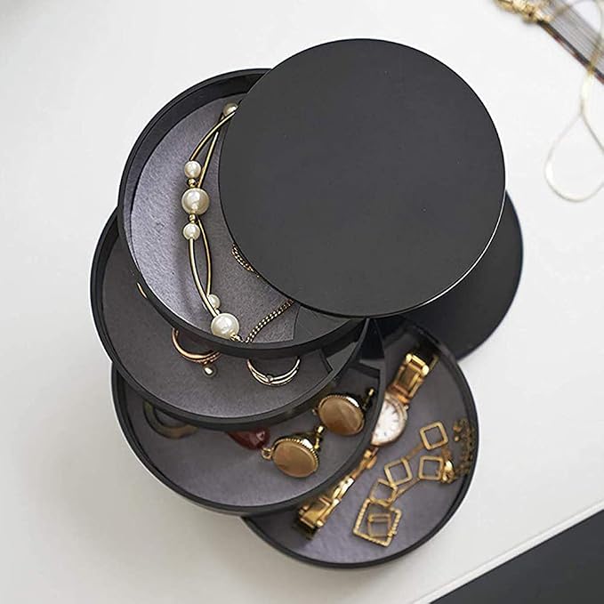 Jewelry Organizer Small Jewelry Storage Box 4-Layer Rotating Travel Jewelry Tray Holder for Women Bracelets Rings Bracelets Earrings (Black) - Image 4