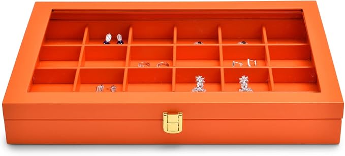 Oirlv 24 Grid Premium Leather Jewelry Organizer Tray with Transparent Lid Jewelry Display Case Drawer Insert Rings Earrings Holder - Image 4