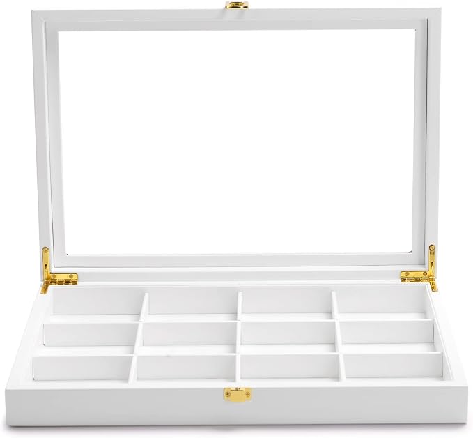 Oirlv White 12 Gird Jewelry Organizer Tray with Acrylic Lid Premium Leather Jewelry Box with Transparent Lid Bracelet Bangle Watch Display Case by Oirlv