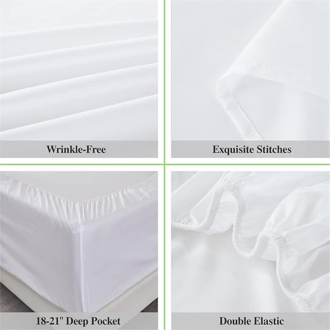ILAVANDE Deep Pocket Queen Sheets Set 4 Piece, Hotel Luxury Super Soft 1800 Series Microfiber Queen Bed Sheets Set-Wrinkle Free & Breathable-18-21 Deep Pocket Sheets for Queen Size Bed,White