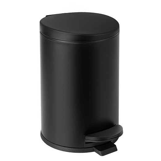 TIPGO 1.2 Gallon Small Black Trash Can, 4.5 Liters Bathroom Garbage Can with lid, Mini Step Trash Bin, Stainless Steel Wastebasket for Bathroom, Bedroom, Office (Matte Black) by TIPGO