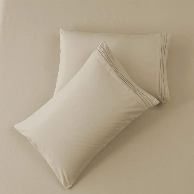 SONORO KATE Bed Sheet Set Super Soft Microfiber 1800 Thread Count Luxury Egyptian Sheets 16-Inch Deep Pocket，Wrinkle and Hypoallergenic-3 Piece (Beige, Twin)