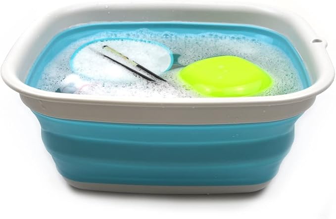 SAMMART 9.45L (2.5 Gallon) Collapsible Tub - Foldable Dish Tub - Portable Washing Basin - Space Saving Plastic Washtub (Bright Blue, M) by SAMMART