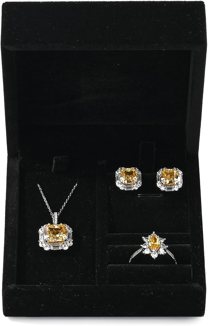 3 in 1 Velvet Jewelry Set Gift Box Earring Gift Box Ring Necklace Boxes Small Jewelry Storage Boxes for Travel Birthday Mother's Day Valentine's Day Gifts (Black) by Papten