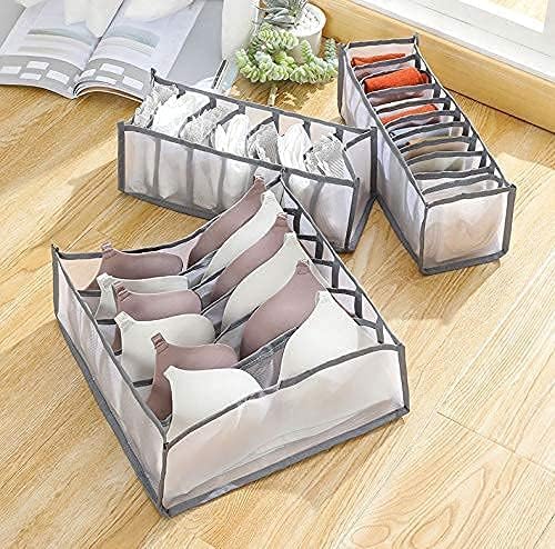 3 Set Underwear Organizer, Foldable Bra Underwear Drawer Organizer Divider Bins for Underwear, Socks, Ties, Bras, Underwear Storage Compartment Box (Gray) - Image 3