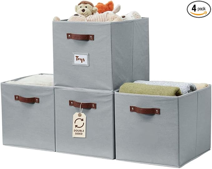 DECOMOMO Storage Baskets, 13x15x13 Storage Cube Bins with Labels for Organizing Shelves Kallax (Kallax / 4pcs, Grey) by DECOMOMO
