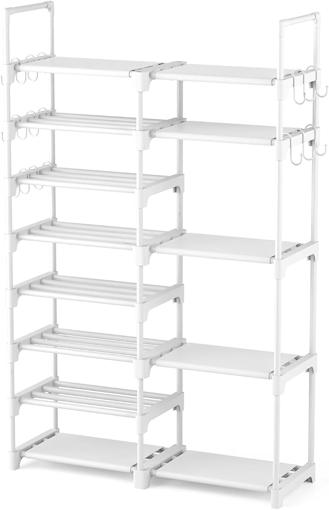 ROJASOP White Shoe Rack, Tall Metal Shoe Rack Organizer for Entryway Closet Garage, 8 Tier Large Shoe Shelf for 26-32 Pairs Boots & Shoes Storage, Space Saving Heavy Duty Shoe Stand by ROJASOP