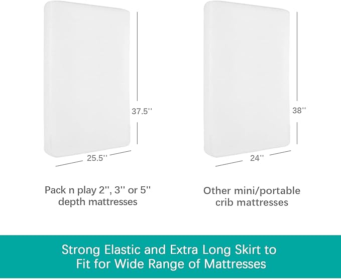 Waterproof Pack and Play Mattress Pad Cover, Pack and Play Mattress Protector Sheets Fitted, 2 Pack, Made from Viscose Terry Surface, Ultra Soft and Skin-Friendly, Washer & Dryer, White