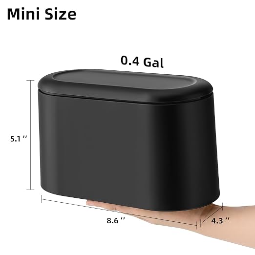 SUBEKYU 0.5 Gal Mini Countertop Trash Can with Lid for Desktop, Small Garbage Can for Office, Tiny Wastebasket, Plastic,Black - Image 2