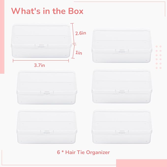 BATTIPAW 6PCS Hair Tie Organizer,Transparent Mini Storage Box,Rectangle Clear Plastic Beads Storage Containers Box,Portable Small Items Holder with Lid for Home, Offices, Business Trips, Travels - Image 6