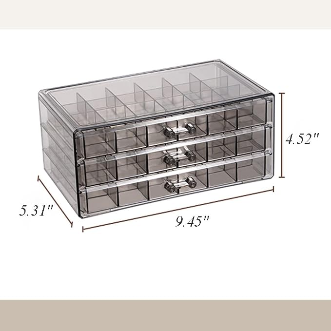 YUFONG Earring Storage Box Organizer 3 Drawers Acrylic Jewelry Storage Box Holder Transparent Jewelry Display Stand with 72 Small Compartments Gift for Women Girls (Clear Black) - Image 5
