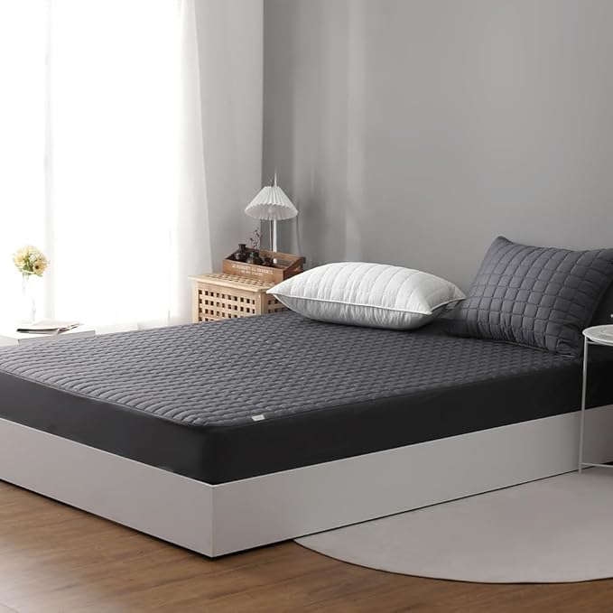 Quilted 100% Cotton Mattress Cover – 6 Colors, Machine Washable, Breathable & Stretchy, Fits up to 16-Inch Deep, Twin/Full/Queen/King (Charcoal, Twin)