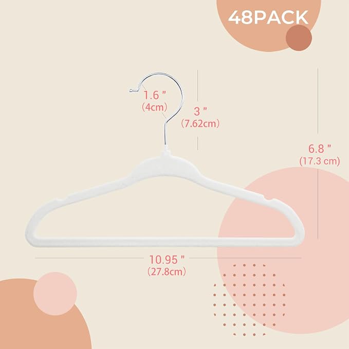 ManGotree 11" Baby Velvet Hangers, Non-Slip Infant Coat Hangers, Ultra-Thin Toddler Felt Hanger with 360° Swivel Hook, Space Saving Children's Hanger for Kids Clothes, 48 Pack (White) - Image 6