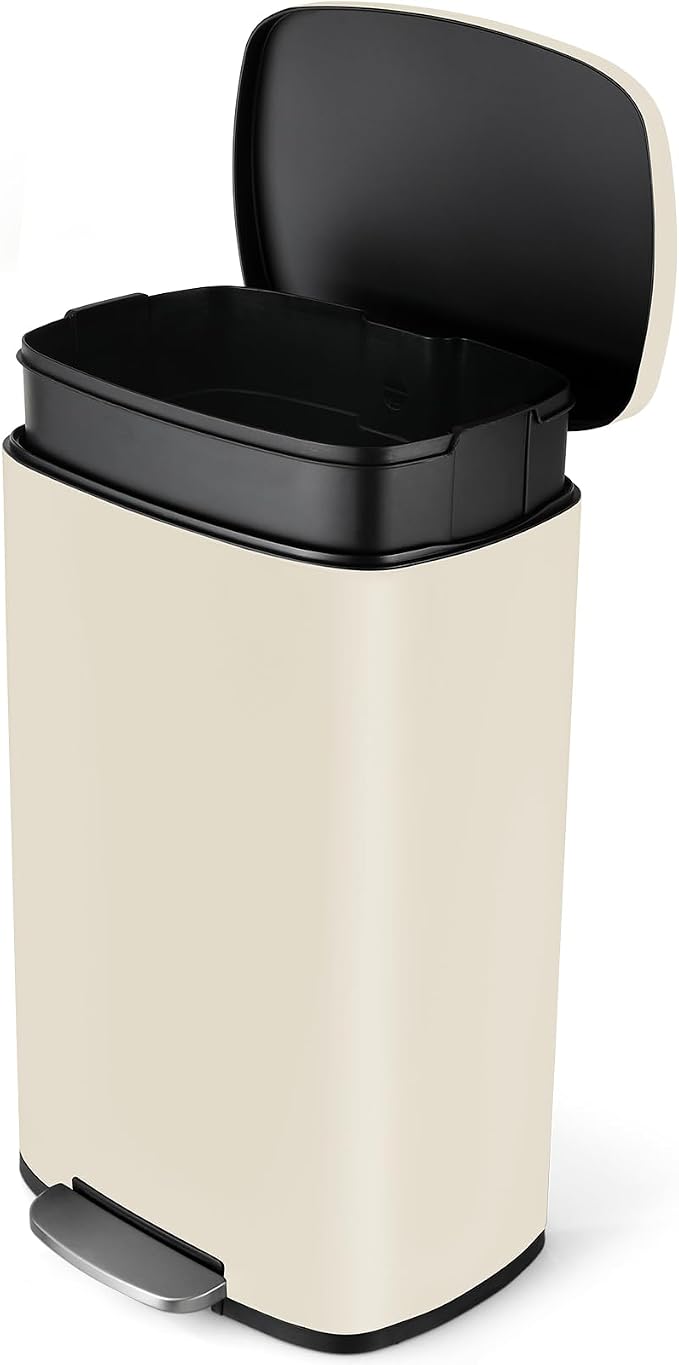 8 Gal Kitchen Trash Can, 30L Recycling or Garbage Bin, Brushed Stainless Steel Waste Basket, Soft&Quiet Close Dustbin, with Step-On Pedal, Removable Inner Bucket, for Home, Office, Living Room by ComfyCorner