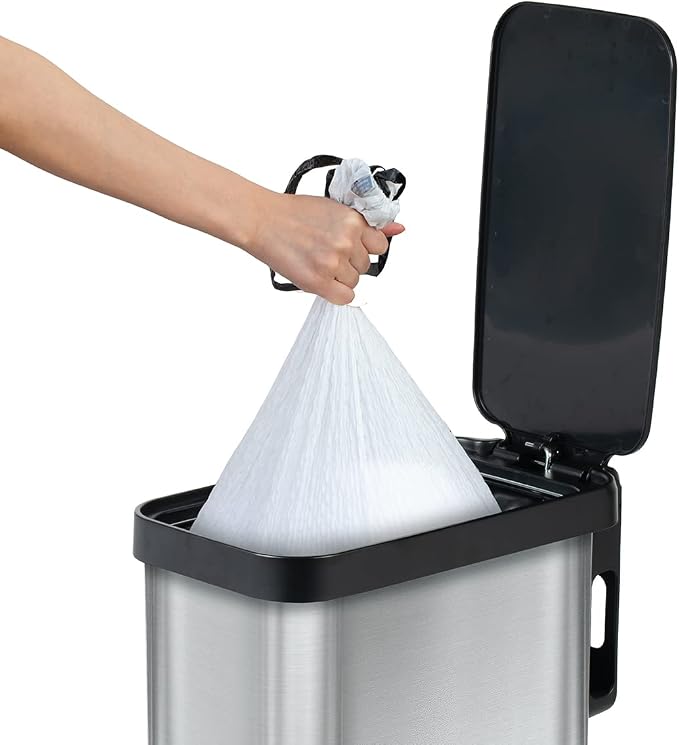Glad Slim Trash Can with Clorox Odor Protection - Narrow Kitchen Garbage Bin with Soft Close Lid, Step On Foot Pedal and Waste Bag Roll Holder, Stainless Steel, 12 Gallon/45 Liter - Image 7