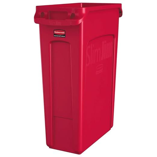 Rubbermaid Commercial Products Slim Jim Trash/Garbage Can with Venting Channels, 23-Gallon, Red, for Kitchen/Office/Workspace by RubbermaidCommercialProducts