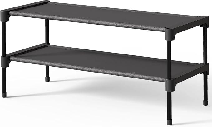Kitsure Shoe Rack - Non-Woven Shoe Rack Shelf, Shoe Organizer for Closet, Entryway, Garage & Corridor, Stackable Shoe Shelves, 27.5" Wide - 2 Tier, Black by Kitsure