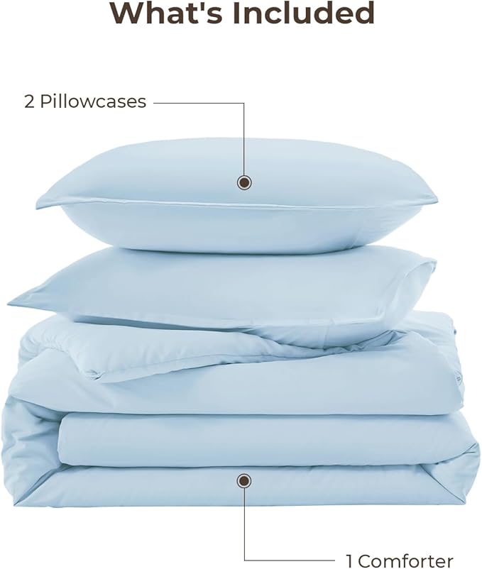 Litanika Comforters Light Blue California King Size, 3 Pieces Cal King Lightweight Solid Bedding Comforter Set, All Season Fluffy Bed Set (104x96In Comforter & 2 Pillowcases)