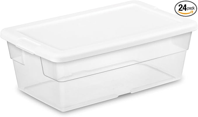 Sterilite 24-Pack 6 Quart Storage Boxes, Stackable Clear Plastic Bins with Snap-On Lids - Heavy-Duty Organizing Containers for Closet, Bathroom, and Office by Sterilite