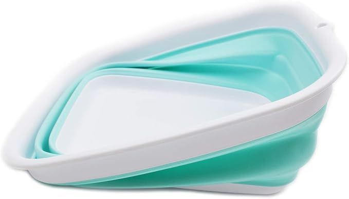 SAMMART 7.7L (2 Gallon) Collapsible Tub - Foldable Dish Tub - Portable Washing Basin - Space Saving Plastic Washtub (White/Lake Green, S) - Image 4