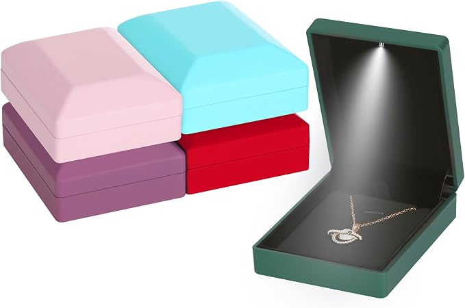 LED Light Pendant Necklace Gift Box, Velvet Jewelry Storage Display Case for Proposal Engagement Wedding Anniversary Birthday Valentine's Day (Green) - Image 6