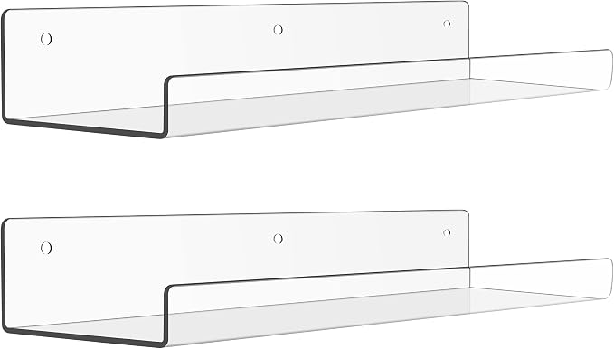 upsimples Acrylic Shelves for Bathroom Storage, 15" Floating Shelves Wall Organizer for Perfume, Make up, Skincare, Kids Bookshelf for Bedroom, Nursery, Living Room Decor, Clear, 2 Pack by upsimples