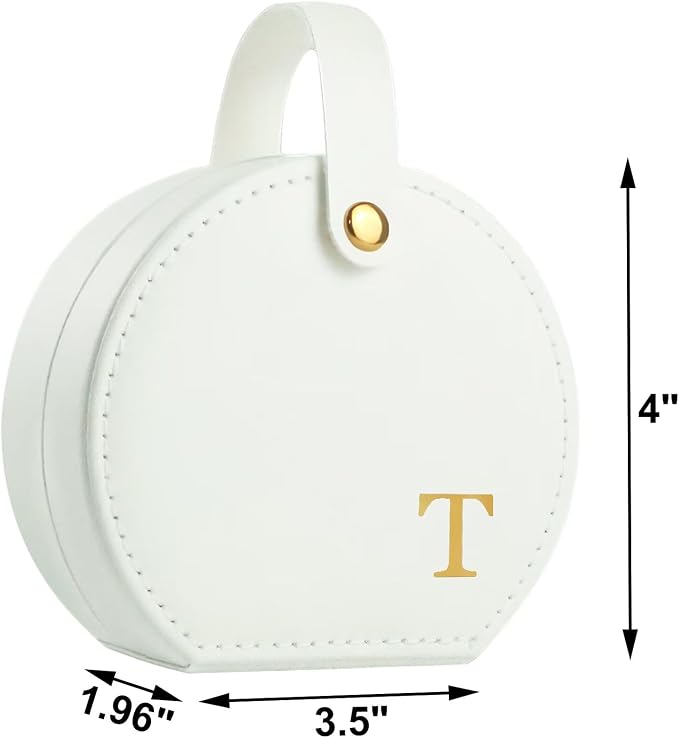 Travel Jewelry Case, Elegant Half-Moon Design with Golden Accents, Detachable Handle, White Personalized Accessory Organizer, Fashion-Forward Gift for Women and Teens(T) - Image 3