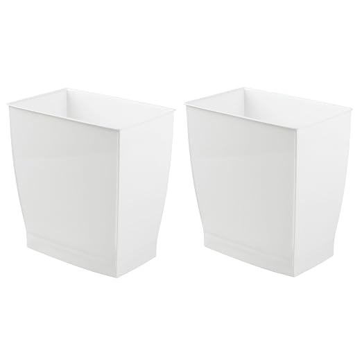 iDesign Small Plastic Bathroom Trash Can, Slim Rectangle Garbage Bin for Bedroom, Office, Dorm, 2-Pack, White by iDesign