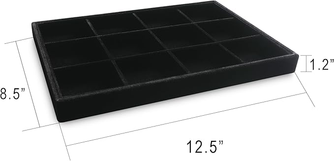 Frebeauty Stackable Velvet Jewelry Organizer Trays for Drawers Inserts Jewelry Storage Tray Display Case, Stud Earrings Bracelets Necklace Rings Accessories Trays for Women (Set of 2 Black) - Image 2