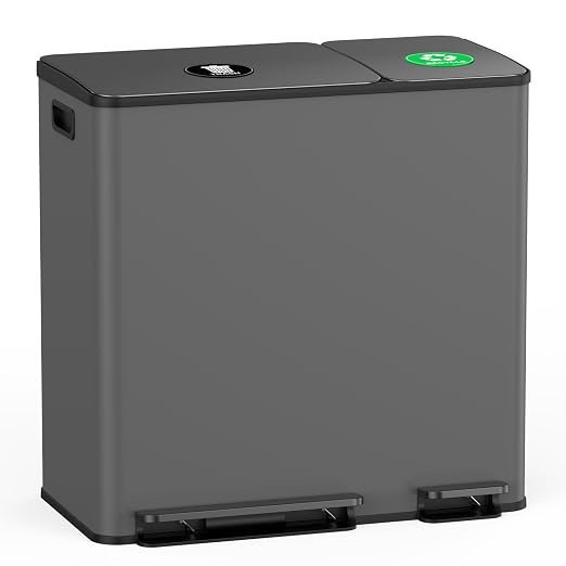 Lovewind Dual Trash and Recycling Bins for Kitchen, 13+6 Gallon Stainless Steel Garbage and Recycle Bin Combo for Large Families, Dual Trash Can with Soft Close Lid & Magnetic Stickers, Grey by LOVEWIND