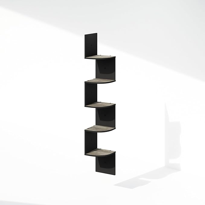 Furinno Rossi 5-Tier Floating Corner Shelf for Wall, Corner Zigzag Shelf Wall Mounted, Radial Wall Mount Shelves, for Home Office, Living Room, Bedroom, Bathroom, French Oak - Image 7