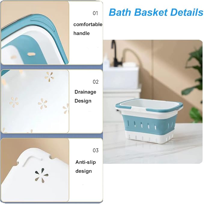 2 Pack Portable Shower Caddy Tote, Plastic Storage Collapsible Basket with Handles, Box Organizer Bin for Bathroom, Kitchen, College Dorm,Gym (Blue 2 pack) (Blue 2 pack) - Image 3