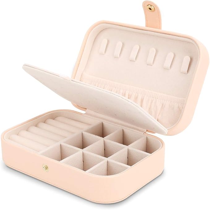 FEISCON Travel Jewelry Case Jewelry Organizer Box with Two Layer Portable Small Jewelry Storage Case Accessories Holder/Pink by FEISCON