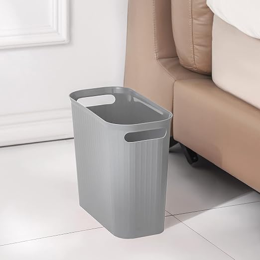 rejomiik Small Trash Can, 3.5 Gallon Garbage Can, Slim Waste Basket, Plastic Trash Bin Container with Handles for Bathroom, Bedroom, Home, Office, Dorm Room, Kitchen, Rectangular, Gray, 1 - Pack - Image 6