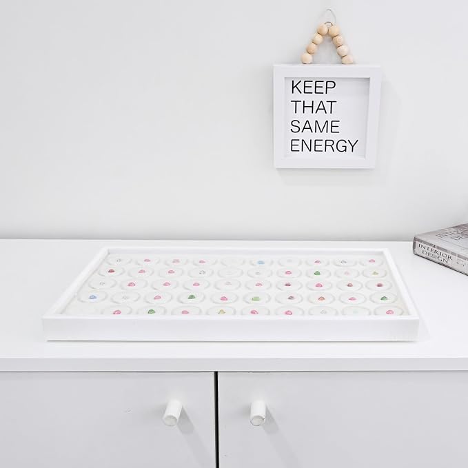 Ikee Design 50 White Foam Gem and Bead Storage Jars Showcase Stackable Display Tray Storage Box for Collectibles, Home Organization, 14.75 W x 8.25 D x 1 H in - Image 7