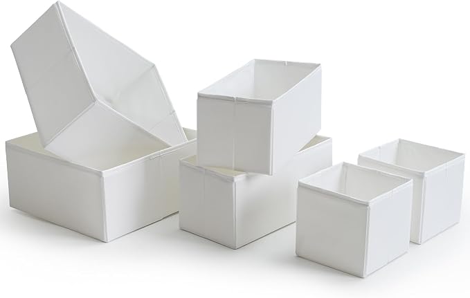 TYEERS Drawer Organizers, Durable Fabric, Washable, with Base Support Boards, Small Storage Boxes for Bathroom, Closet, Dresser, Set of 12, White - Image 6