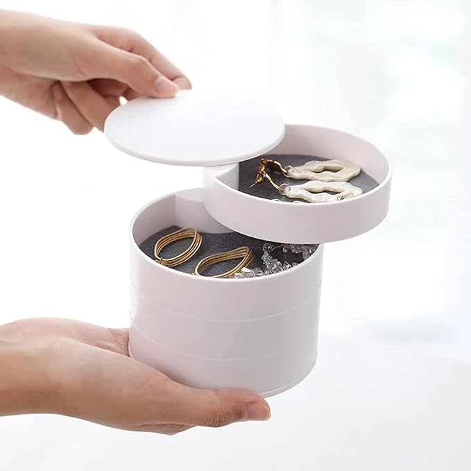 Jewelry Organizer Small Jewelry Storage Box 4-Layer Rotating Travel Jewelry Tray Holder for Women Bracelets Rings Bracelets Earrings (White) - Image 3